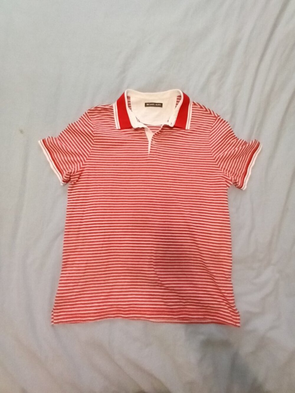 Michael Kors Red & White Striped Short Sleeve Polo Shirt